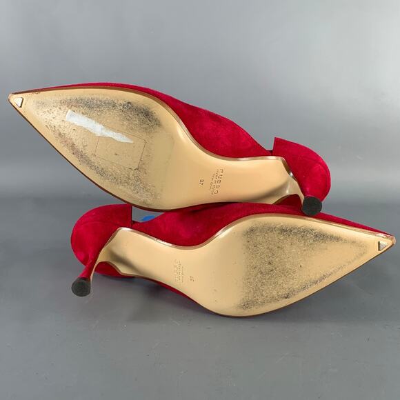 FRANCESCO RUSSO Size 7 Red Suede Pointed Toe D'Orsay Pumps - Picture 7 of 11